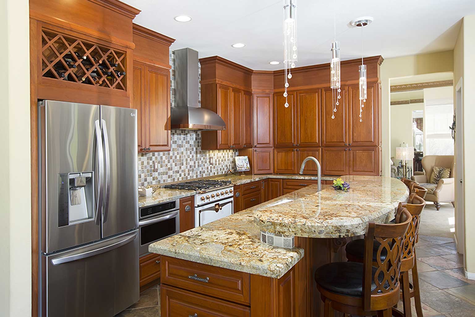 Kitchen Remodel Custom Cabinets Curved Granite Counter