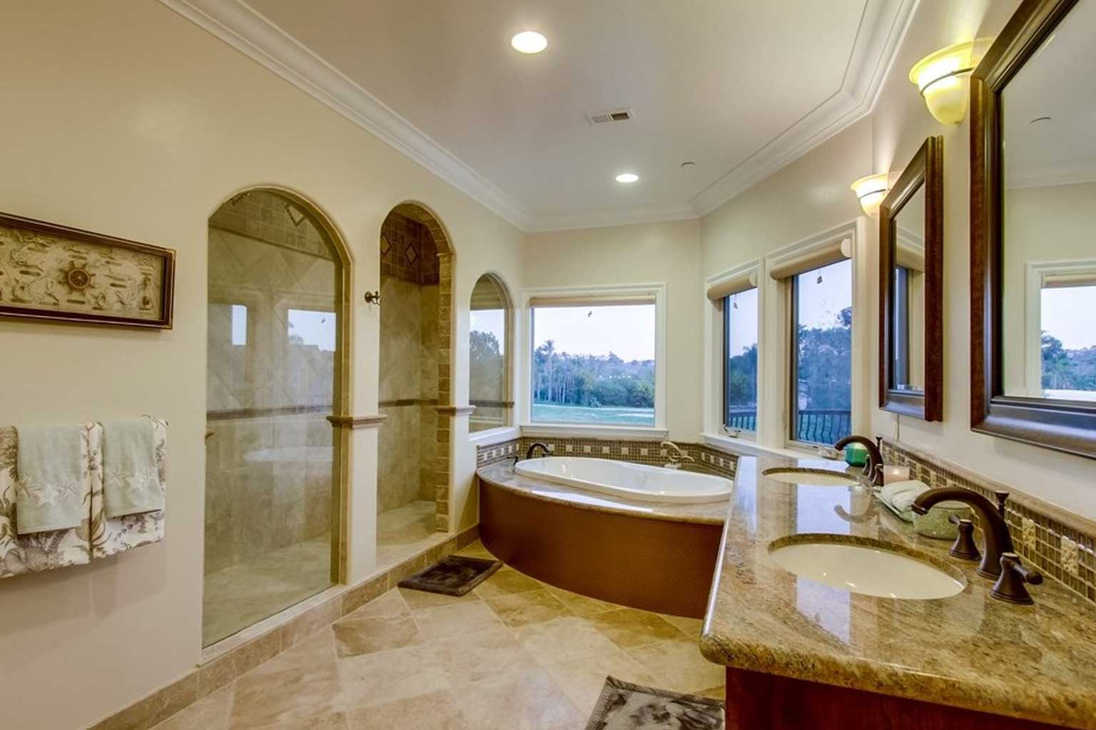 Travertine Tile Copper Tub Bathroom Remodel